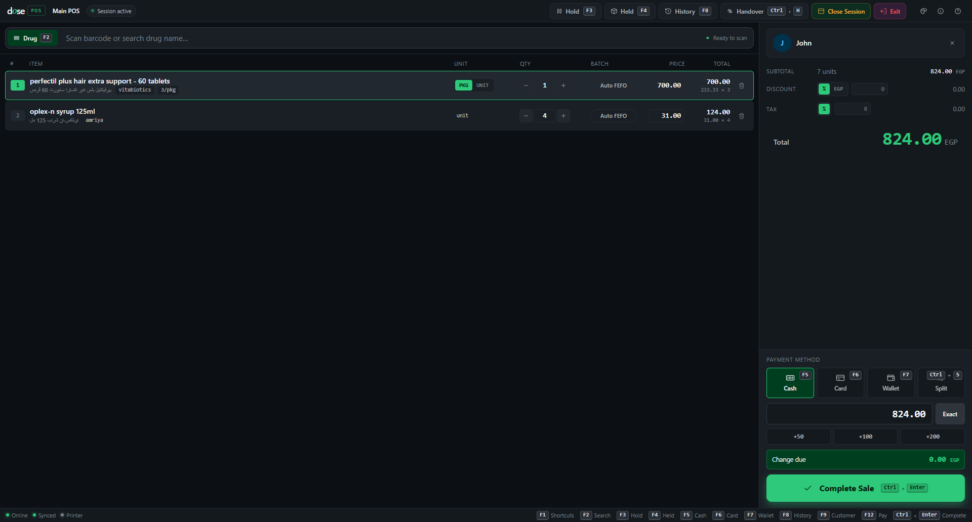 Dose Desktop — point of sale at the counter
